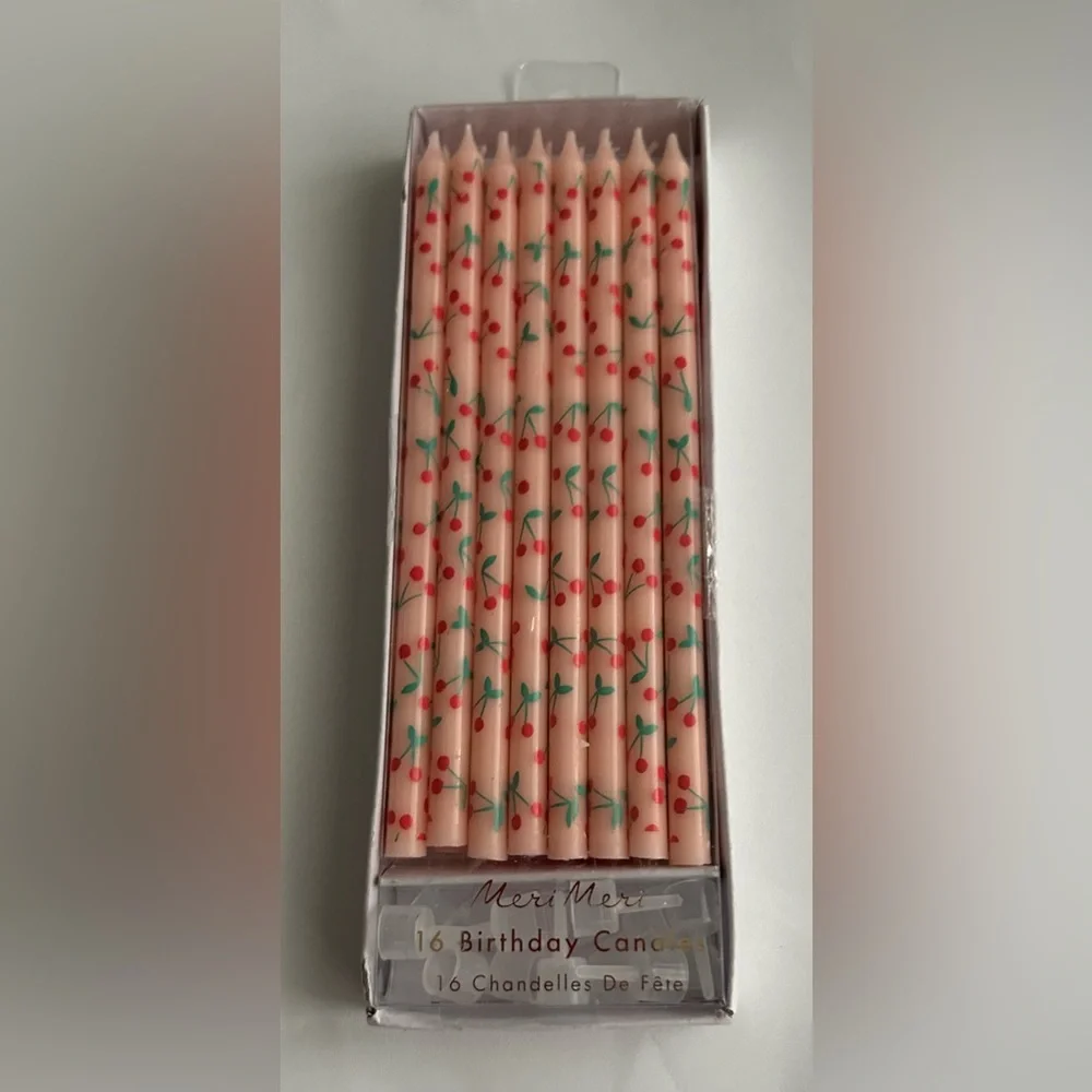 New 16 Pink Birthday Candles 16 Holders Red Flowers Green Stems Meri Mari